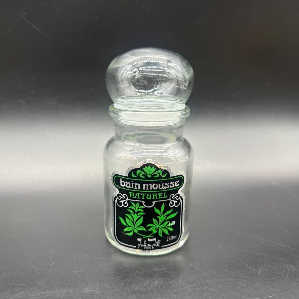 Vintage Bain Mousse Apothecary Jar 1960s Green Vanity Decor Mid Century Storage